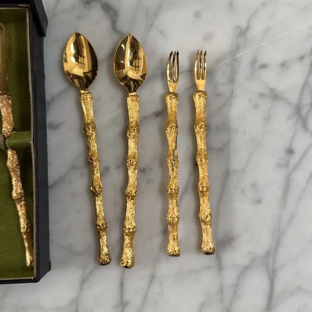 1950s Gold 24K Plated H'ordourvers Appetizer Cocktail Forks- Set of 10